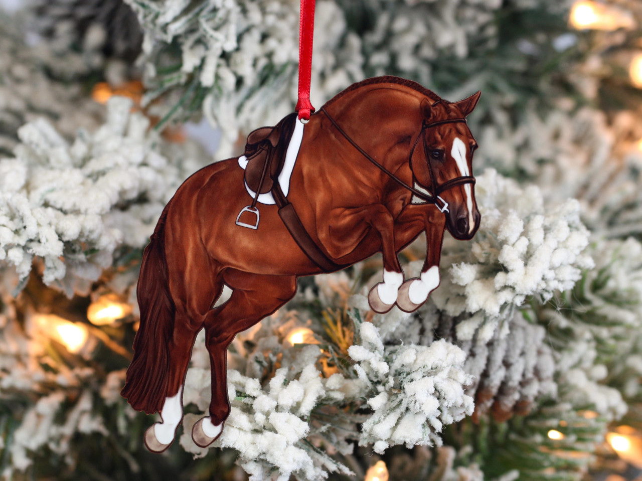 Classy Equine Equestrian Hunter Horse Ornament - Chestnut Jumping Horse  Front