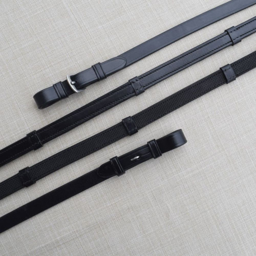 Red Barn Easy Grip Reins with Stops - 5/8” - Buckle Ends - Black - X-Long