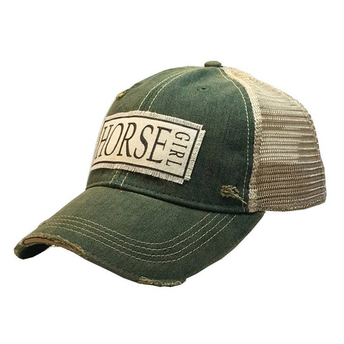 Horse Girl Distressed Trucker Cap in Green