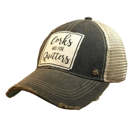 Corks Are For Quitters Distressed Trucker Cap in Black