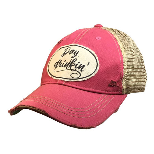 Day Drinkin' Distressed Trucker Cap in Hot Pink