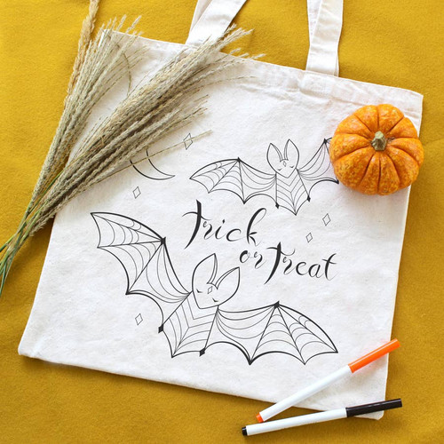 Halloween Bats Organic Tote Bag - Coloring Kit with Markers