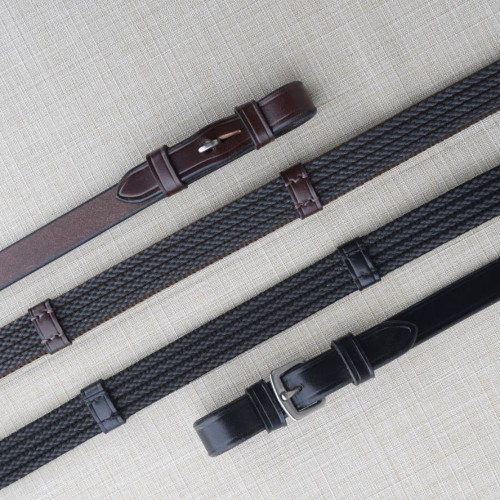 Red Barn Special Grip Reins with Stops - Black Buckles Ends Or Brown Stud Ends