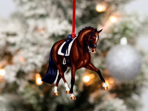 Dressage Horse Christmas Ornament - Bay Half Pass Dressage Horse