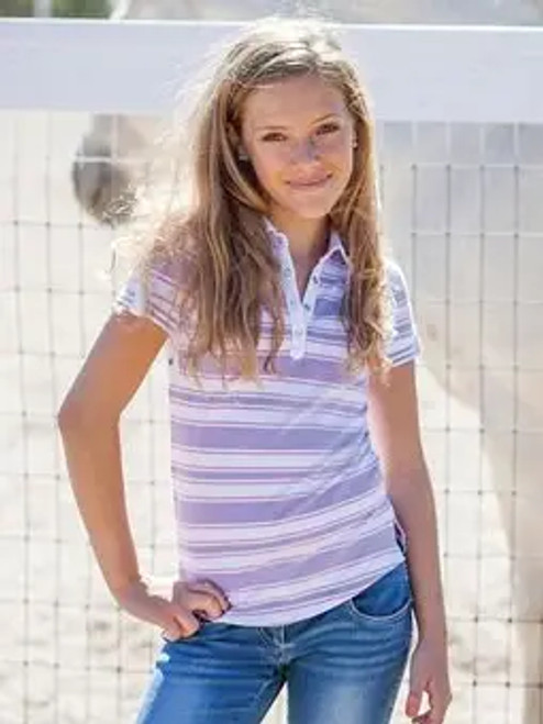 Goode Rider Girls Heritage Polo - Lilac Stripe