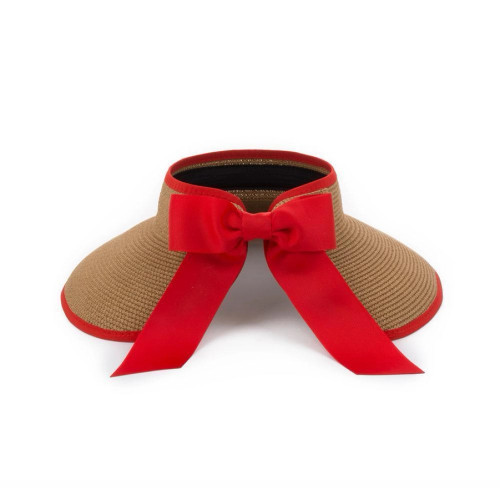 Straw Ribbon Sun Visors - Red