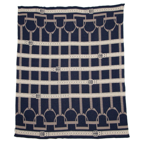 Equestrian Stirrup Throw Blanket - Marine/Flax