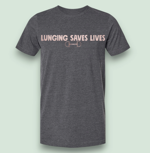 Lunging Saves Lives Short Sleeve Tee - Dark Grey with Rose Gold Print
