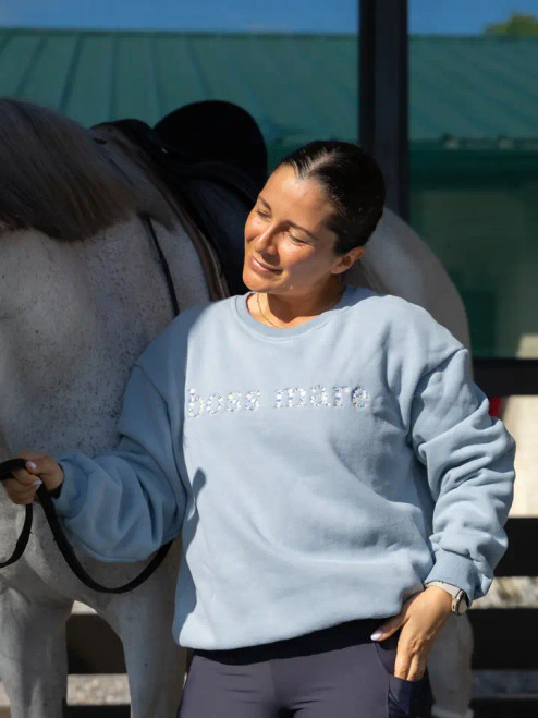 Boss Mare Embroidered Equestrian Sweatshirt - Sky Blue Boss Mare Embroidered Equestrian Sweatshirt - Sky Blue