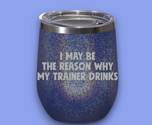 I May Be The Reason Why My Trainer Drinks Steel Wine Tumbler - Navy Sparkles