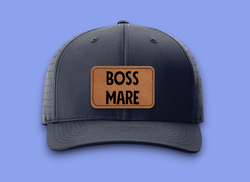 Boss Mare Hat-Leather Patch On Perforated Baseball Cap - Navy
