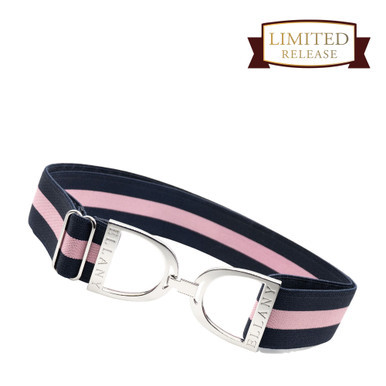 Ellany Duck Navy & Pink Stripe - 1.5" Silver Stirrup Elastic Belt