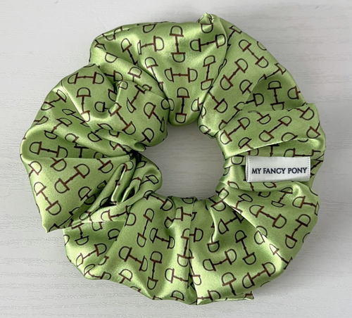 Snaffle Bit Satin Scrunchie - Green/Chocolate