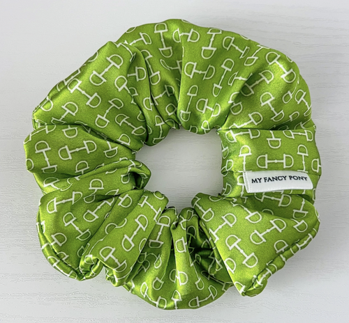 Snaffle Bit Satin Scrunchie - Bright Green/White