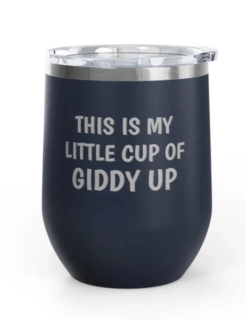 Wine Tumbler, 12oz - Cup of Giddy Up - Navy