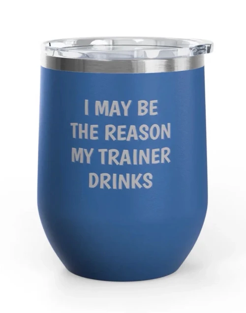 Wine Tumbler, 12oz - I May Be The Reason My Trainer Drinks - Blue