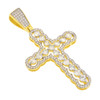 .925 Silver Gold Finish Fancy Iced Out Cross Pendant