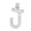 Rhodium Finish .925 Silver Baguette Letter J Pendant