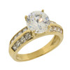 14K Gold Solitaire with 2 Accent Rows Ring