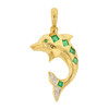 18K Gold Green Stone and Genuine Diamond Dolphin Pendant