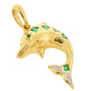18K Gold Green Stone and Genuine Diamond Dolphin Pendant