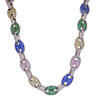White Gold Plated Brass Multi-Colored Puff Mariner Chain