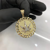 10k Gold Cuban Link Bezel Weed Leaf Pendant