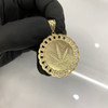 10k Gold Cuban Link Bezel Weed Leaf Pendant