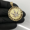 10k Gold Cuban Link Bezel Weed Leaf Pendant