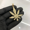 10k Gold Diamond Cut Big Weed Leaf Pendant