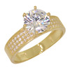 10k Gold Solitaire 3 Row Pave Band Ring
