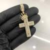 .925 Silver Gold Finish Cross with Crown Pendant