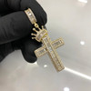 .925 Silver Gold Finish Cross with Crown Pendant