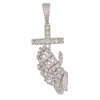 .925 Silver Rhodium Finish Skeletal Praying Hands Cross Pendant