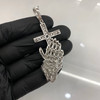 .925 Silver Rhodium Finish Skeletal Praying Hands Cross Pendant