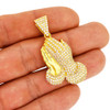 .925 Silver Iced Praying Hands Pendant Yellow Finish