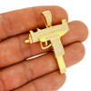 .925 Silver Uzi Mac 10 Gun Pendant Yellow Finish