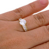 10k Gold Simulated Diamond Solitaire with 2 Row Accent Stones Engagement Ring