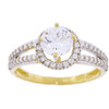 10k Gold Simulated Diamond Solitaire with Halo Engagement Ring