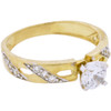 10k Gold Simulated Diamond Solitaire with Cut Out Accents Engagement Ring