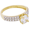 10k Gold Simulated Diamond Pave Band Solitaire Engagement Ring