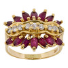 14k Gold Diamond and Ruby 3 Row Cocktail Ring
