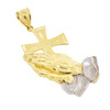10k Gold Praying Hands with Cross Pendant