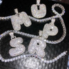 .925 Silver Rhodium Finish 3D Bubble Letter F Pendant