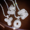 .925 Silver Rhodium Finish 3D Bubble Letter F Pendant