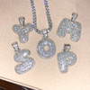 .925 Silver Rhodium Finish 3D Bubble Letter T Pendant