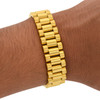 Gold Finish 316L Stainless Steel Wide Watch Style Link Bracelet