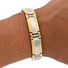 Two Tone 316L Stainless Steel Greek Key Style Link Bracelet