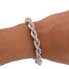 Rhodium Finish .925 Silver Pave Rope Link Bracelet