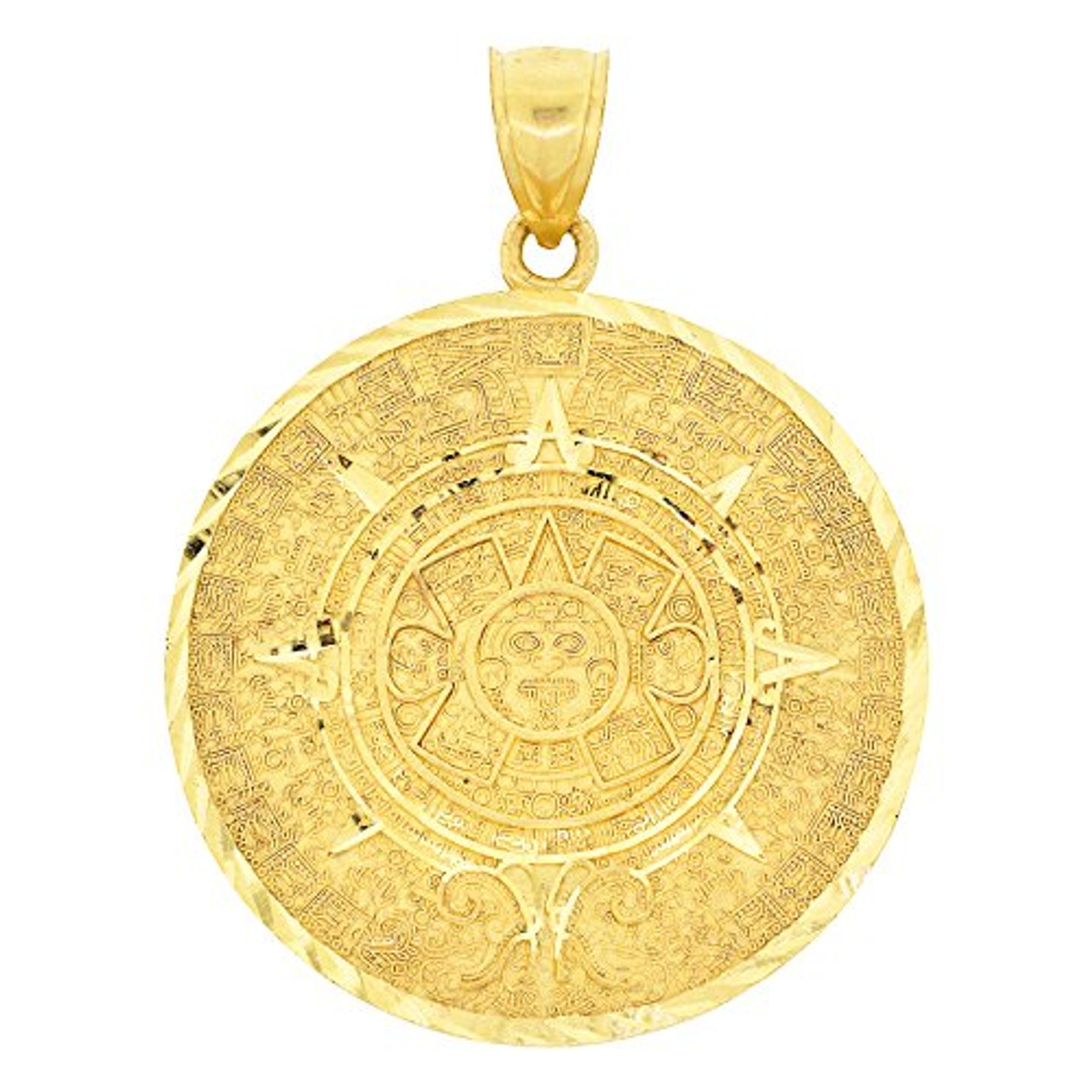 14k Gold Large Aztec Calendar Pendant ShopJW